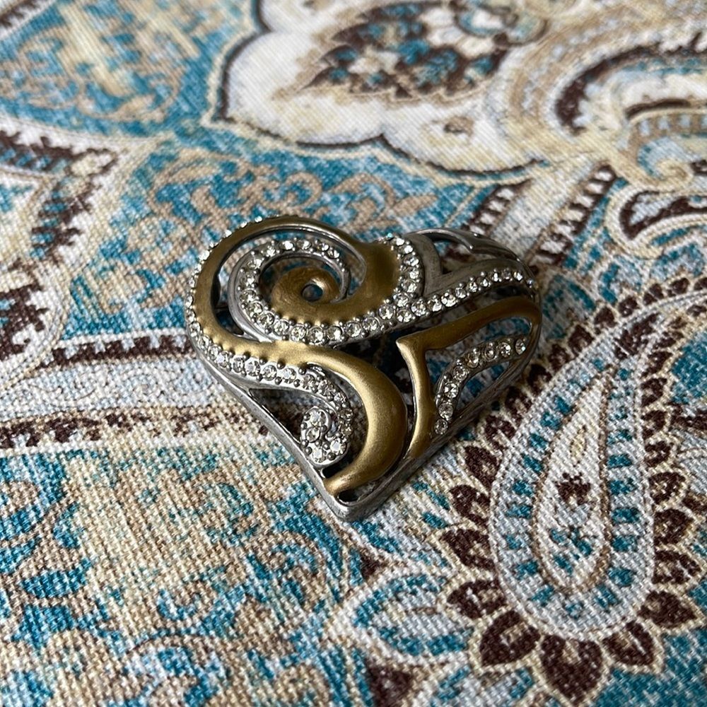 Chico’s Heart Brooch 2008 American Heart Association Two Tone Rhinestone Swirl